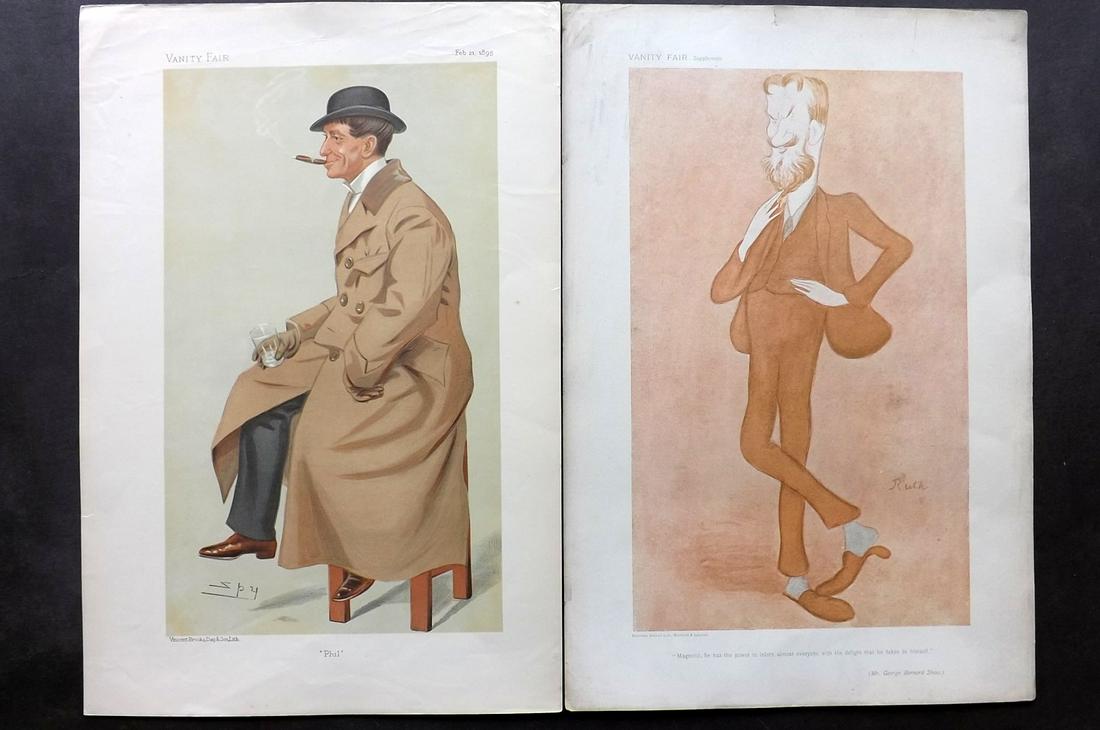 Vanity Fair Prints 1895-05 Pair George Bernard Shaw etc: Plus Phil May (Artist) Chromolithographs Published 1869-1914, London for "Vanity Fair" Paper Size: 15 x 11 inch (38 x 28cm) Minor margin faults on Shaw. Good Condition
