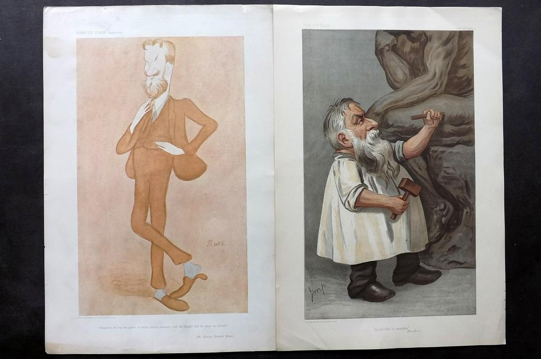 Vanity Fair Prints 1904-05 Pair. Auguste Rodin etc: Plus George Bernard Shaw. Chromolithographs Published 1869-1914, London for "Vanity Fair" Paper Size: 15 x 11 inch (38 x 28cm) Very minor margin faults on Shaw. Good Condition