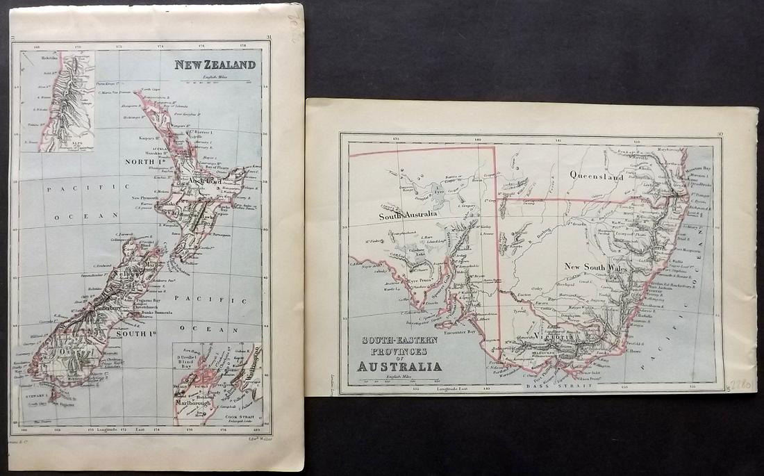 Butler, George 1874 Pair of Maps. Australia New Zealand (1 of 2)