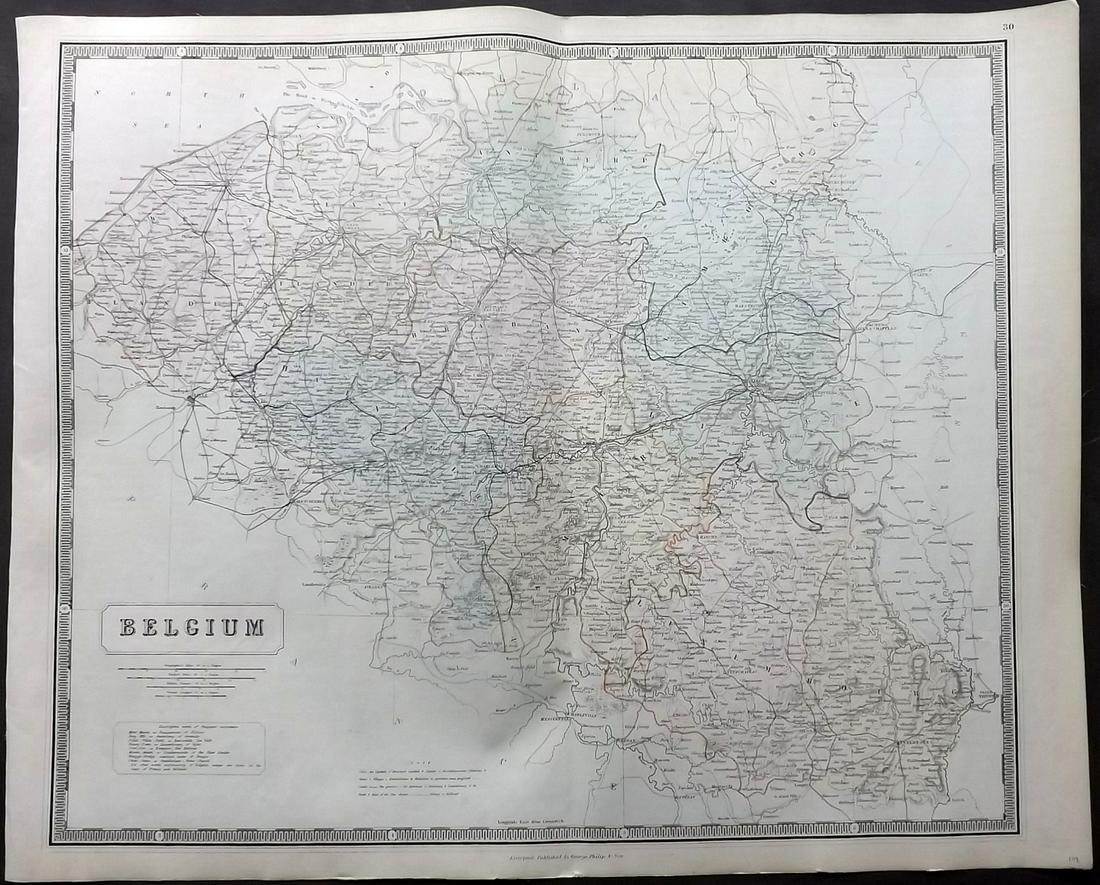 Philip, George 1856 LG Hand Col Map. Belgium (1 of 2)
