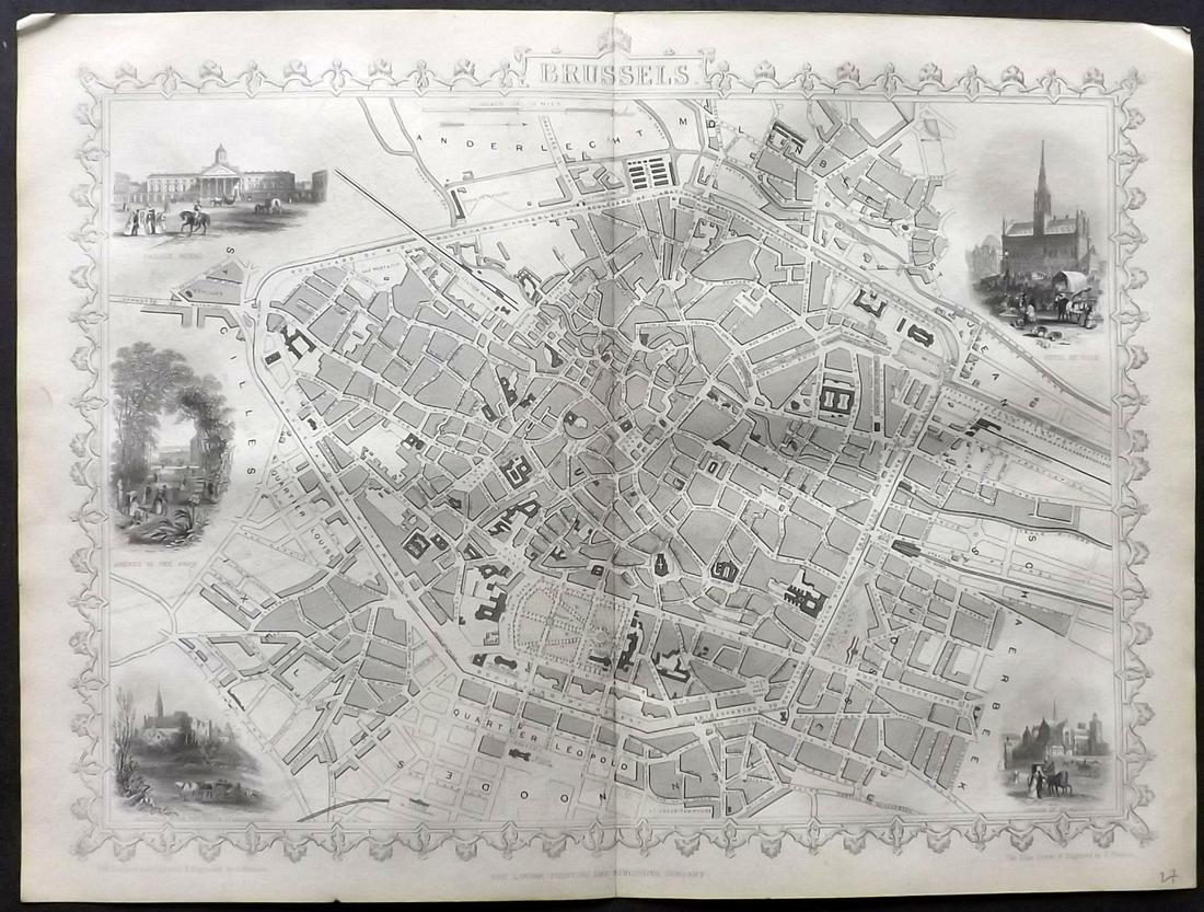 Tallis (Pub) 1854 Map Plan of Brussels, Belgium (1 of 2)