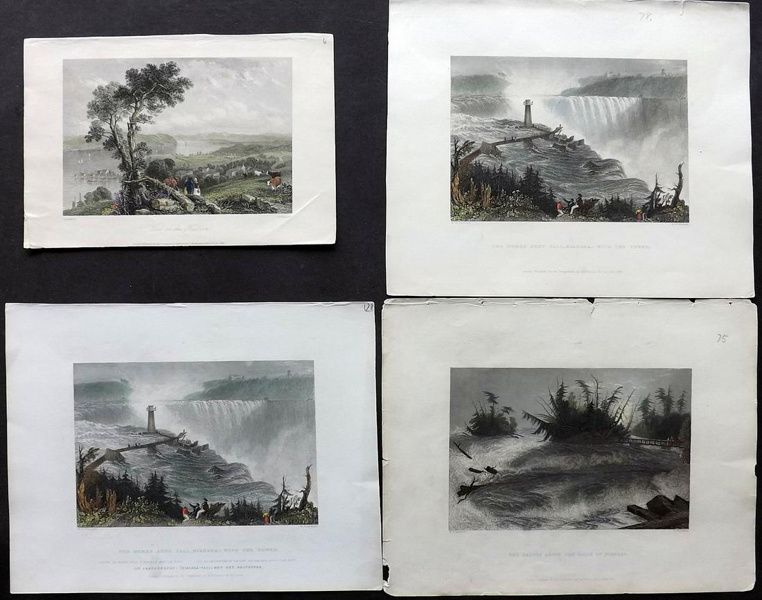 USA C1840 Lot of 4 Hand Col Views. Niagara Falls etc (1 of 2)