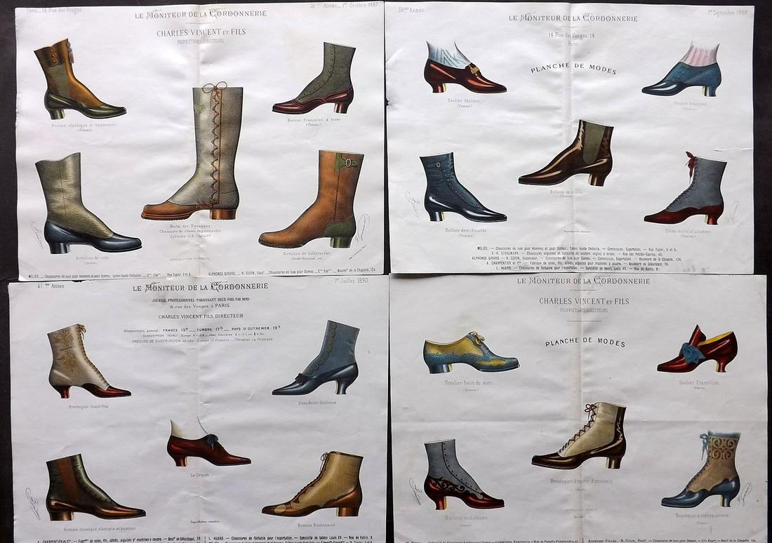 Fashion - Shoe Designs C1890 Lot of 4 Hand Col Prints (1 of 2)