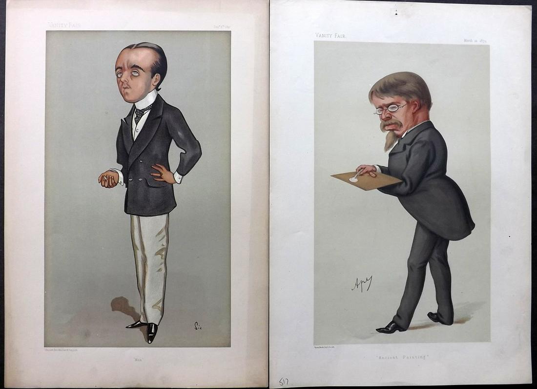 Vanity Fair Prints 1879-97 Pair. Max Beerbohm etc: Chromolithographs Published 1869-1914, London for "Vanity Fair" Paper Size: 15 x 11 inch (38 x 28cm) Some margin faults, images fine