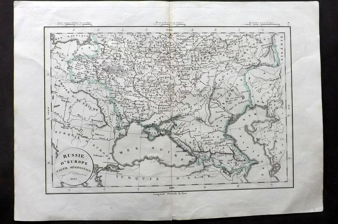 Delamarche, Felix 1829 Map of Russia in Europe: "Russie d'Europe" Copper Engraved Map Published 1829, Paris for "Atlas de La Geographie..." by Felix Delamarche. Contemporary outline hand colour. Centre fold as published. Paper Size: 18.5 x 13 inch 