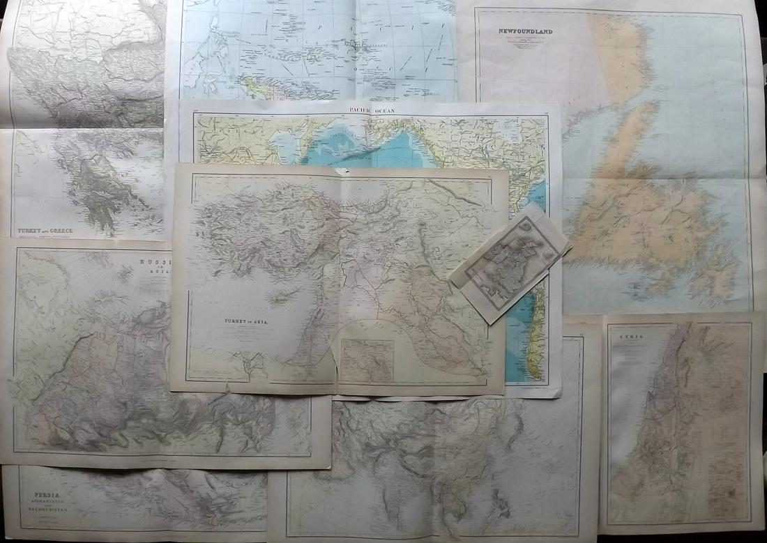 Maps 1842-1920. Mixed Lot of 10: Incl British Isles, Canada, Australia, Turkey/Greece, Persia, Syria, Asia Continent, Turkey in Asia, and Russia in Asia. Examples by Blackie/Weller, Starling, Stanford, and Gross. Paper Size: Up to 27