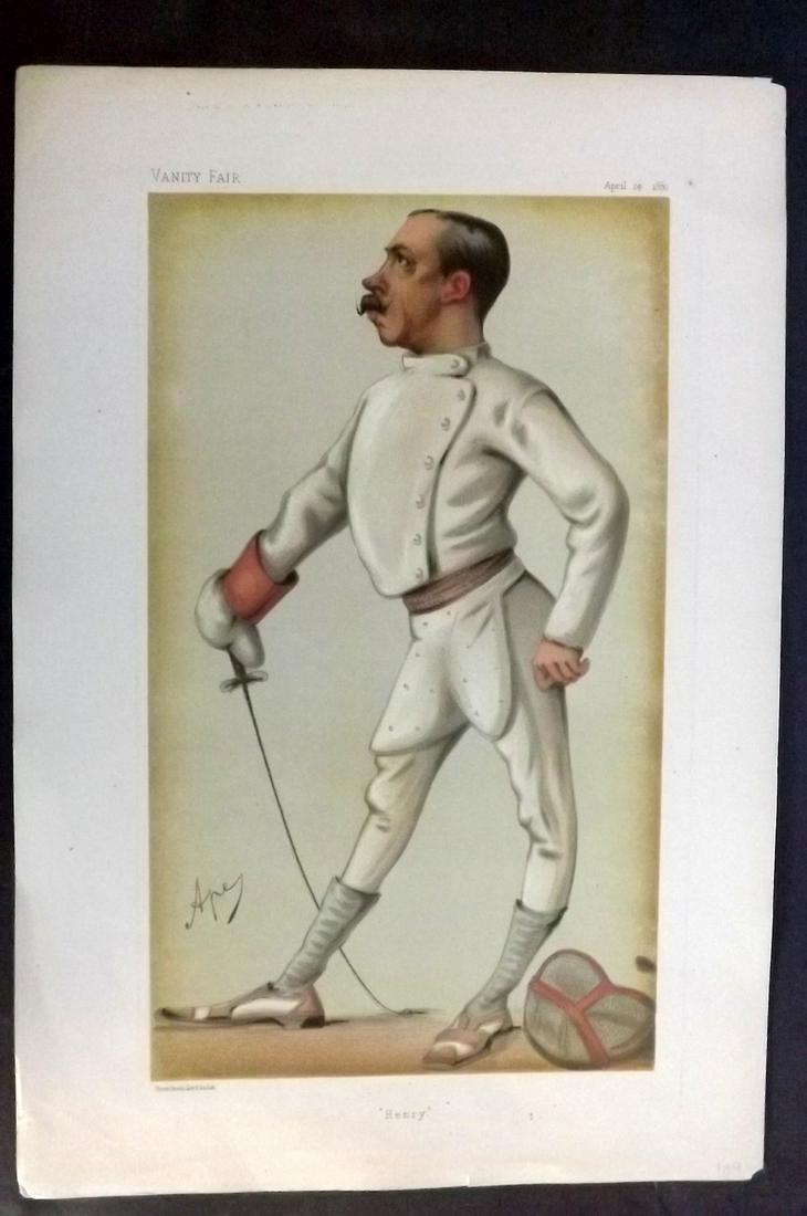 Vanity Fair Print 1880 Henry Stracey, Sword Fencing (1 of 1)