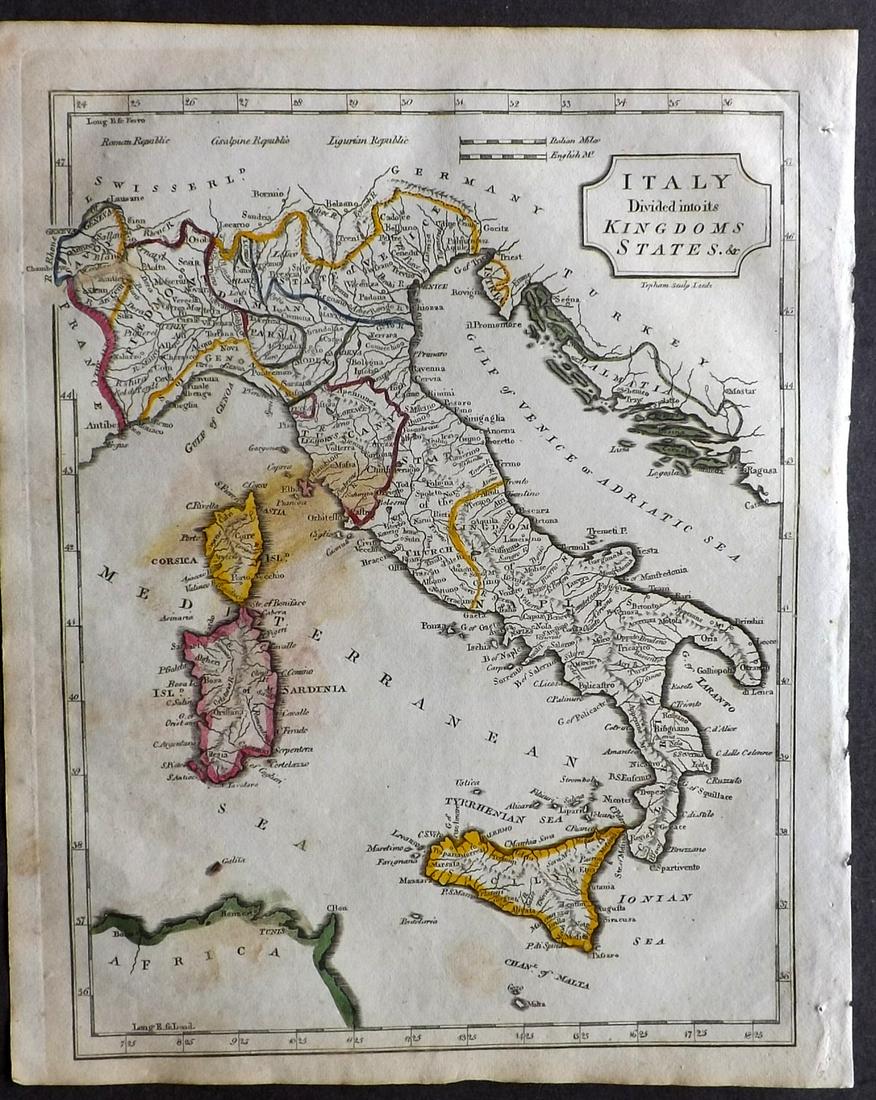 Barclay, James 1809 Antique Map. Italy (1 of 2)