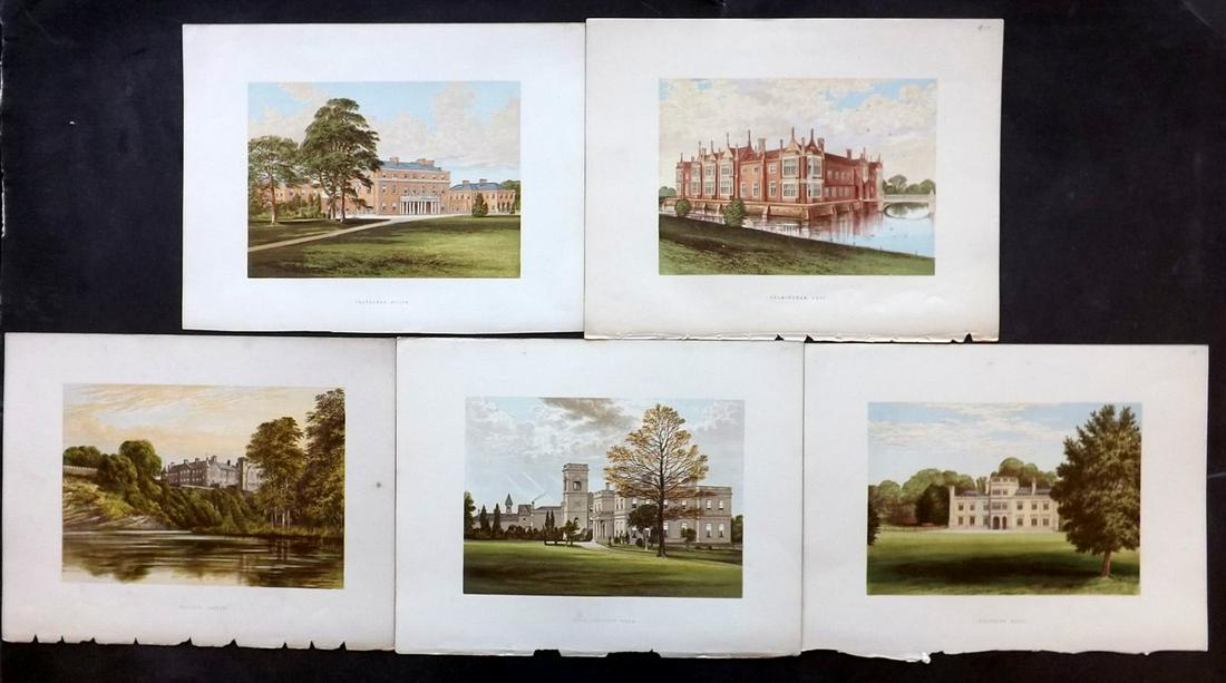 Morris Seats C1870 Lot of 5 Colour Woodblock Views: Color Printed Woodblock Published 1866-1880 by William Mckenzie, London for "Picturesque Views of Seats of Noblemen and Gentlemen of Great Britain and Ireland" by the Rev. F. O. Morris. Printed by Ben