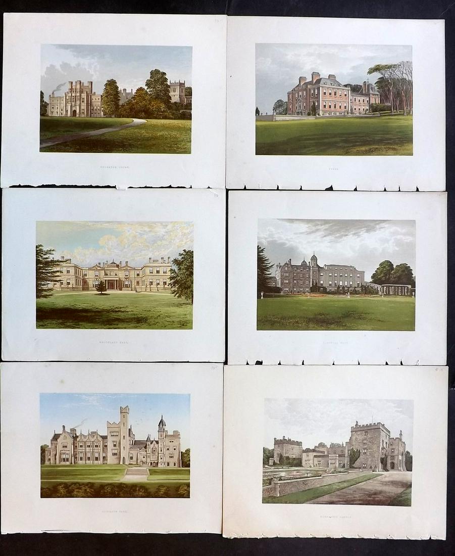 Morris Seats C1870 Lot of 6 Colour Woodblock Views: Color Printed Woodblock Published 1866-1880 by William Mckenzie, London for "Picturesque Views of Seats of Noblemen and Gentlemen of Great Britain and Ireland" by the Rev. F. O. Morris. Printed by Ben
