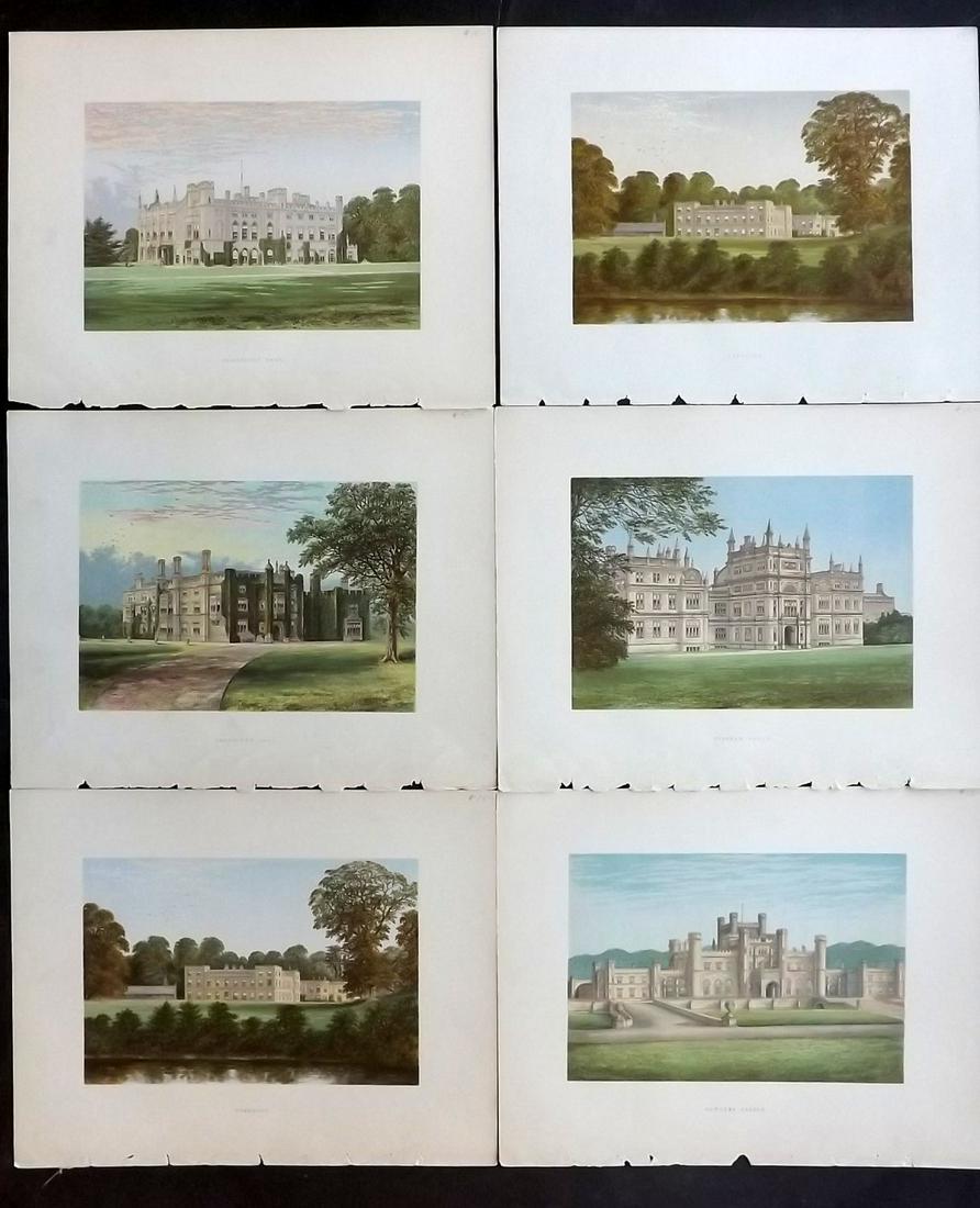 Morris Seats C1870 Lot of 6 Colour Woodblock Views: Color Printed Woodblock Published 1866-1880 by William Mckenzie, London for "Picturesque Views of Seats of Noblemen and Gentlemen of Great Britain and Ireland" by the Rev. F. O. Morris. Printed by Ben