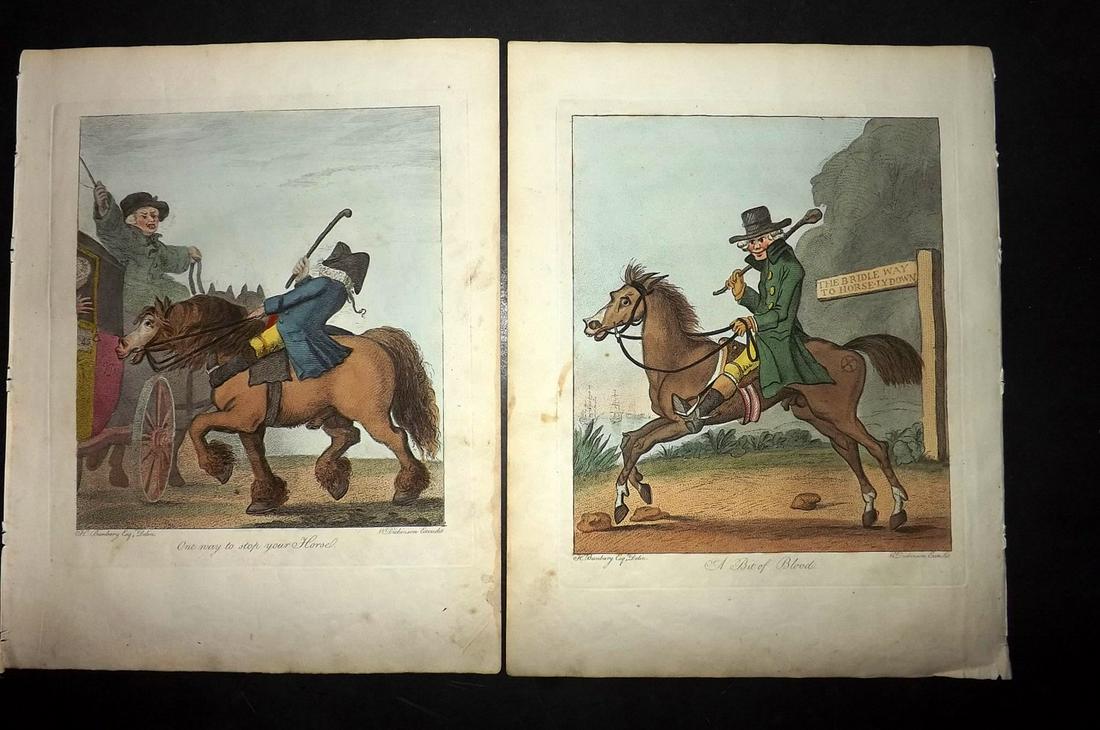 Bunbury, Henry 1808 Pair of HCol Horse Satire Prints (1 of 2)