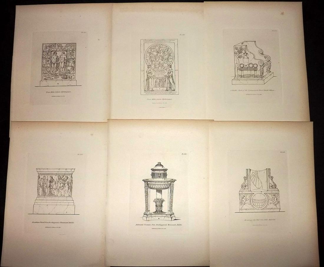 Moses, Henry 1840s Lot of 6 Prints. Fountain, Chair etc: Etchings Published Originally Published 1814, London for "A Collection of Antique Vases..." by Henry Moses. This Edition Published by Henry G. Bohn, 1840's. Paper Size: 8.5 x 7 inch (22 x 18cm) Good C