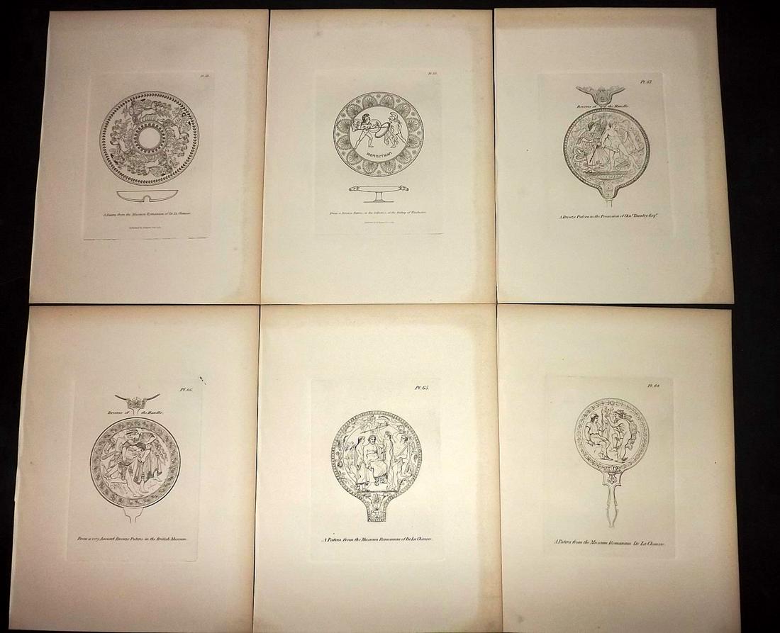 Moses, Henry 1840s Lot of 6 Prints. Patera's: Etchings Published Originally Published 1814, London for "A Collection of Antique Vases..." by Henry Moses. This Edition Published by Henry G. Bohn, 1840's. Paper Size: 8.5 x 7 inch (22 x 18cm) Good C