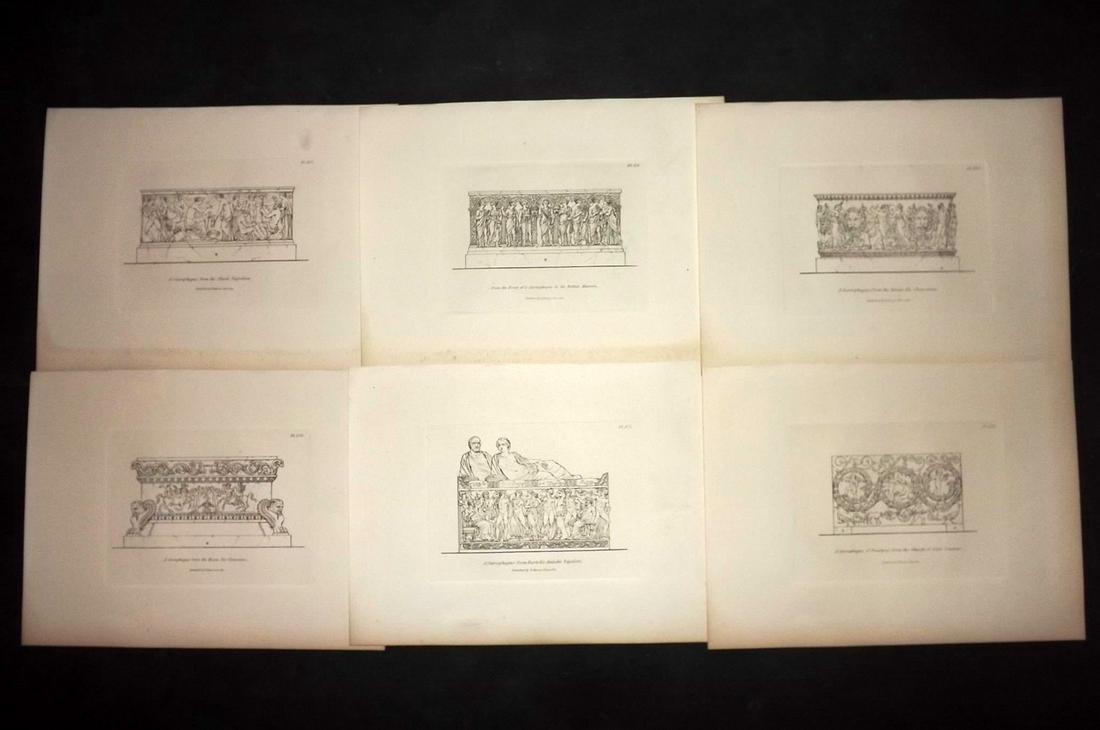 Moses, Henry 1840s Lot of 6 Prints. Sarcophagus: Etchings Published Originally Published 1814, London for "A Collection of Antique Vases..." by Henry Moses. This Edition Published by Henry G. Bohn, 1840's. Paper Size: 8.5 x 7 inch (22 x 18cm) Good C