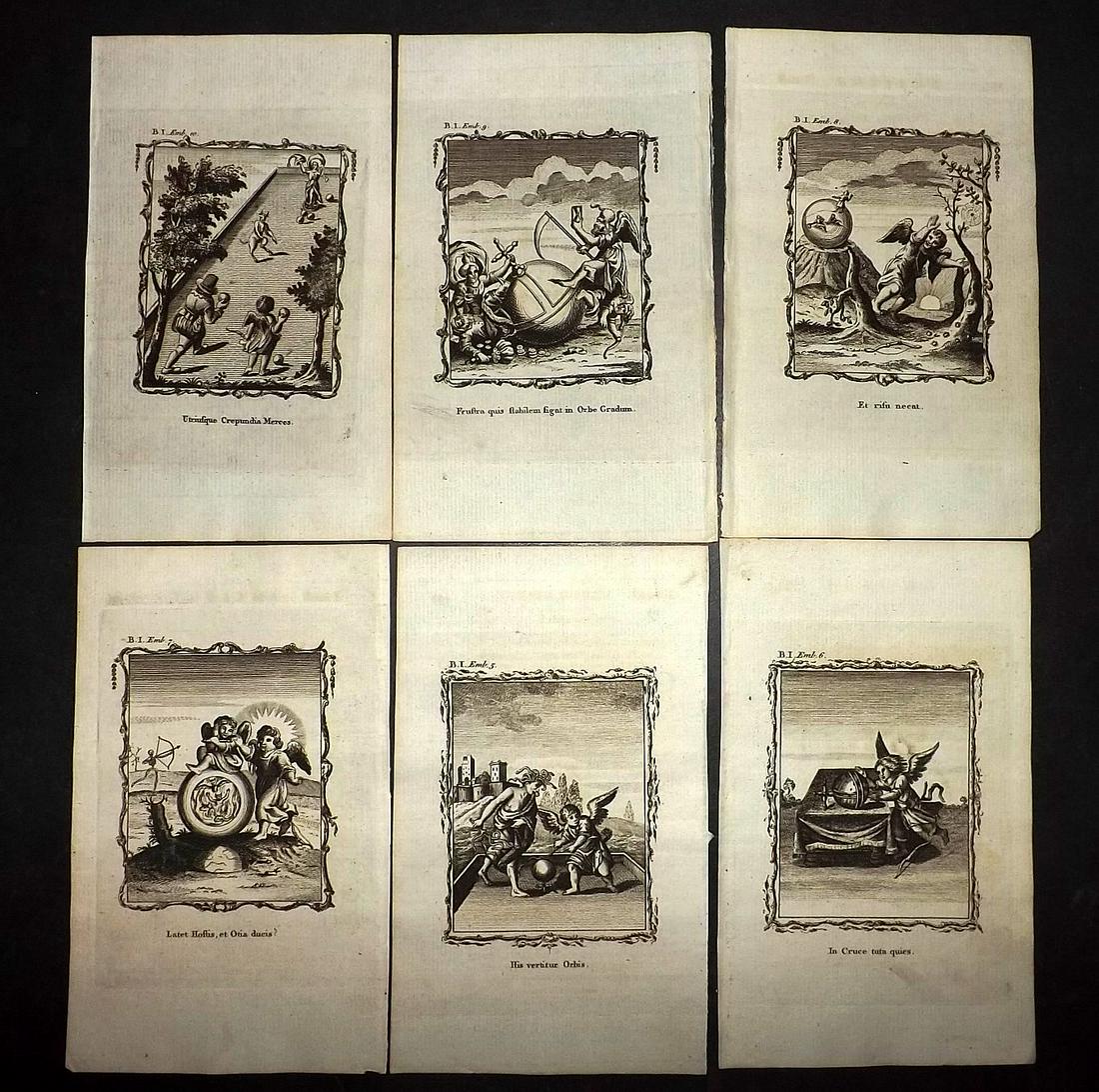 Quarles, Francis 1777 Lot of 6 Prints of Emblems: Copper Plates Published 1777, London for "Emblems Divine and Moral..." by Francis Quarles. Reverse side blank. Paper Size: 6.5 x 4 inch (16.5 x 10cm) Good Condition