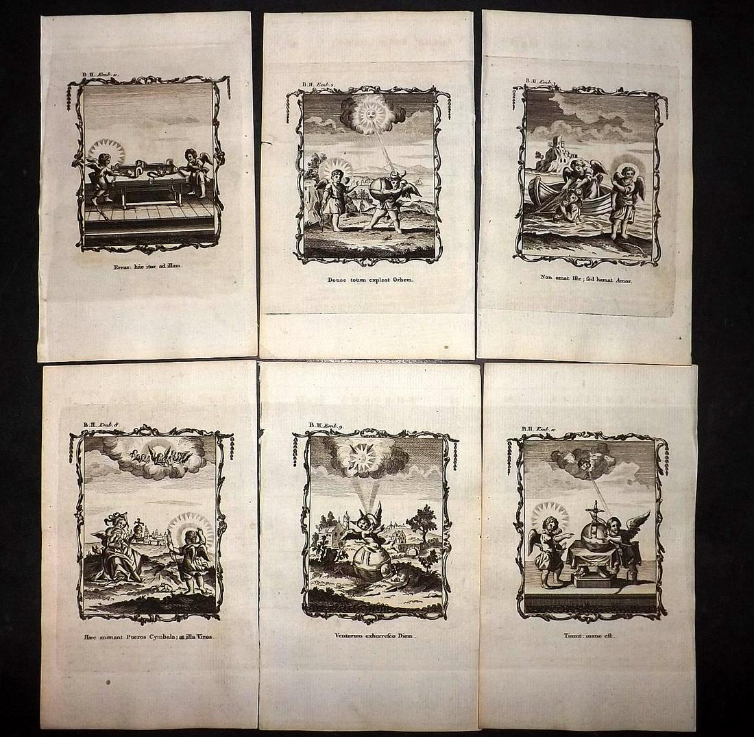 Quarles, Francis 1777 Lot of 6 Prints of Emblems: Copper Plates Published 1777, London for "Emblems Divine and Moral..." by Francis Quarles. Reverse side blank. Paper Size: 6.5 x 4 inch (16.5 x 10cm) Good Condition