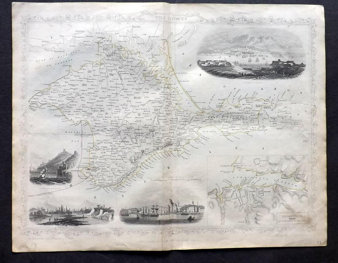 Rapkin, John 1858 Map of The Crimea. After Tallis: Steel Engraved Map Published 1858 by the London Printing and Publishing Co., London for "The History Of The War With Russia: Giving Full Details Of The Operations Of The Allied Armies" by Henry Tyrrel