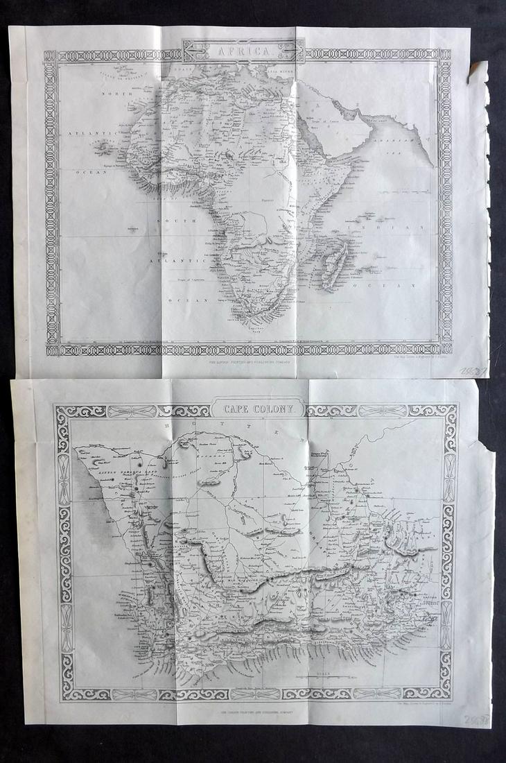 Rapkin, John 1860 Pair of Maps of Africa, South Africa: "Africa" and "Cape Colony" Steel Engraved Map Published 1860 by The London Printing & Published Company, London for "The Royal Dictionary-Cyclopedia for Universal Reference" by Thomas Wright. Drawn &