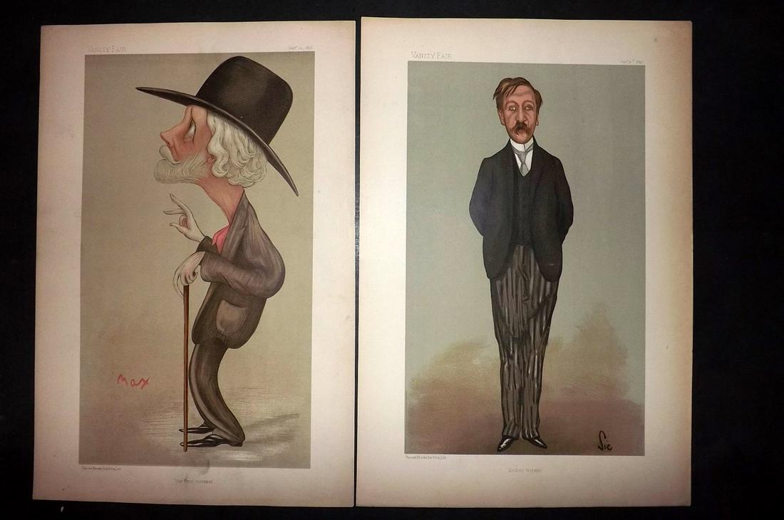 Vanity Fair Prints 1896-97 Pair of Literary. Beerbohm: One is after Max Beerbohm. Chromolithographs Published 1869-1914, London for "Vanity Fair" Paper Size: 15 x 11 inch (38 x 28cm) Good Condition
