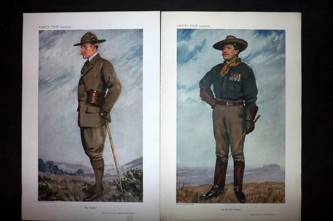 Vanity Fair Prints 1911 Pair Boy Scouts. Baden Powell: Chromolithographs Published 1869-1914, London for "Vanity Fair" Paper Size: 15 x 11 inch (38 x 28cm) Good Condition