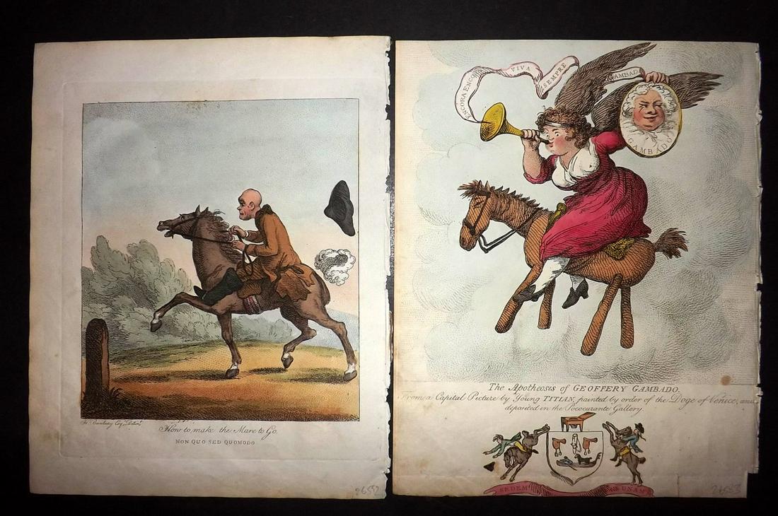 Bunbury, Henry 1808 Pair of HCol Horse Satire Prints (1 of 2)