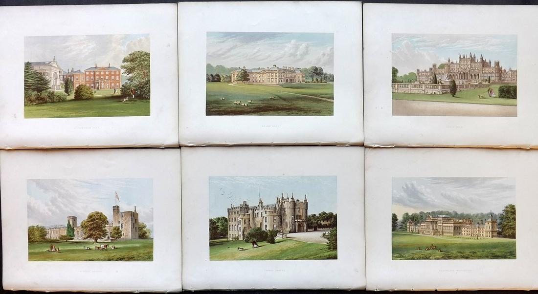 Morris Seats C1870 Lot of 6 Colour Woodblock Views: Color Printed Woodblock Published 1866-1880 by William Mckenzie, London for "Picturesque Views of Seats of Noblemen and Gentlemen of Great Britain and Ireland" by the Rev. F. O. Morris. Printed by Ben