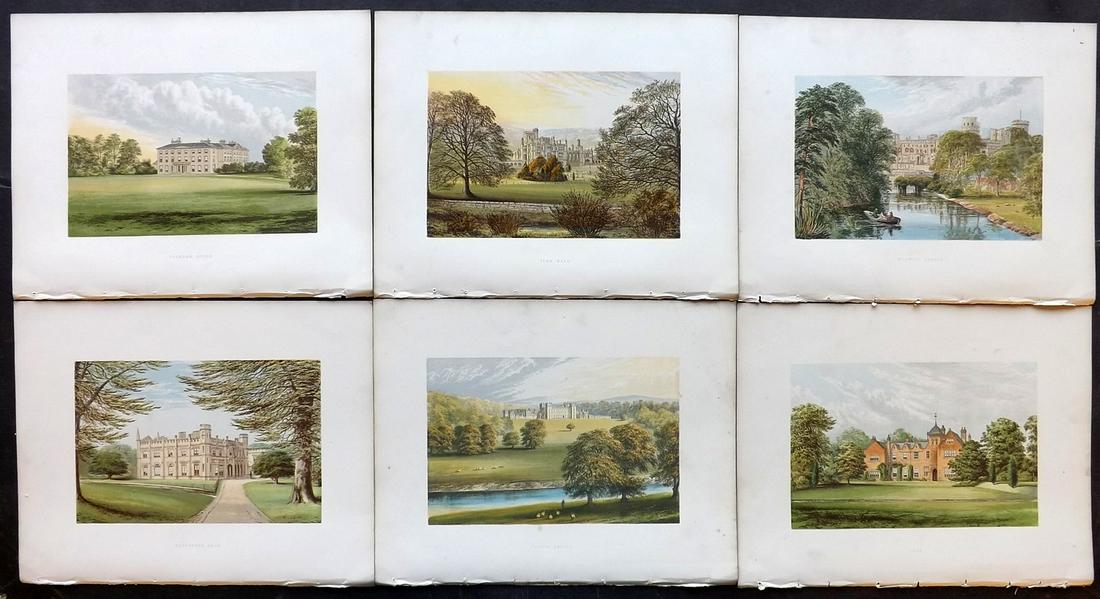 Morris Seats C1870 Lot of 6 Colour Woodblock Views: Color Printed Woodblock Published 1866-1880 by William Mckenzie, London for "Picturesque Views of Seats of Noblemen and Gentlemen of Great Britain and Ireland" by the Rev. F. O. Morris. Printed by Ben