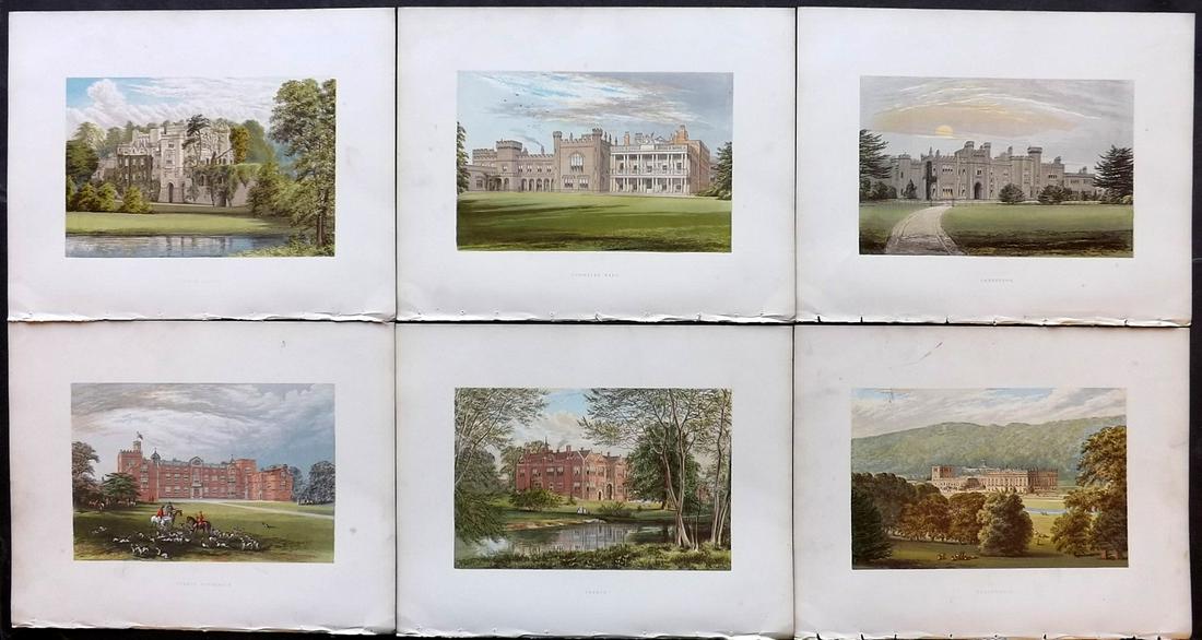 Morris Seats C1870 Lot of 6 Colour Woodblock Views: Color Printed Woodblock Published 1866-1880 by William Mckenzie, London for "Picturesque Views of Seats of Noblemen and Gentlemen of Great Britain and Ireland" by the Rev. F. O. Morris. Printed by Ben