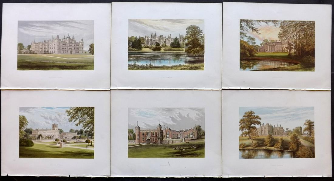 Morris Seats C1870 Lot of 6 Colour Woodblock Views: Color Printed Woodblock Published 1866-1880 by William Mckenzie, London for "Picturesque Views of Seats of Noblemen and Gentlemen of Great Britain and Ireland" by the Rev. F. O. Morris. Printed by Ben