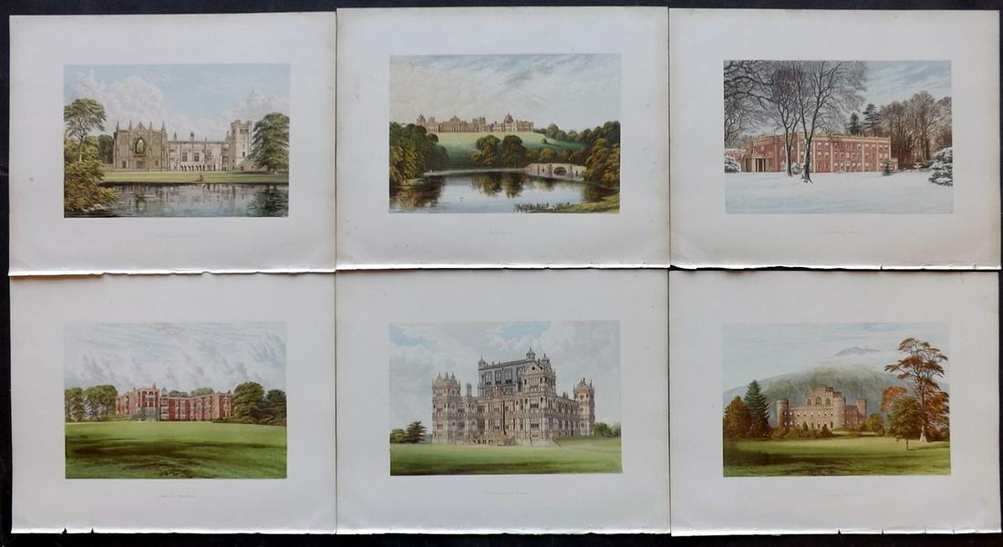 Morris Seats C1870 Lot of 6 Colour Woodblock Views: Color Printed Woodblock Published 1866-1880 by William Mckenzie, London for "Picturesque Views of Seats of Noblemen and Gentlemen of Great Britain and Ireland" by the Rev. F. O. Morris. Printed by Ben