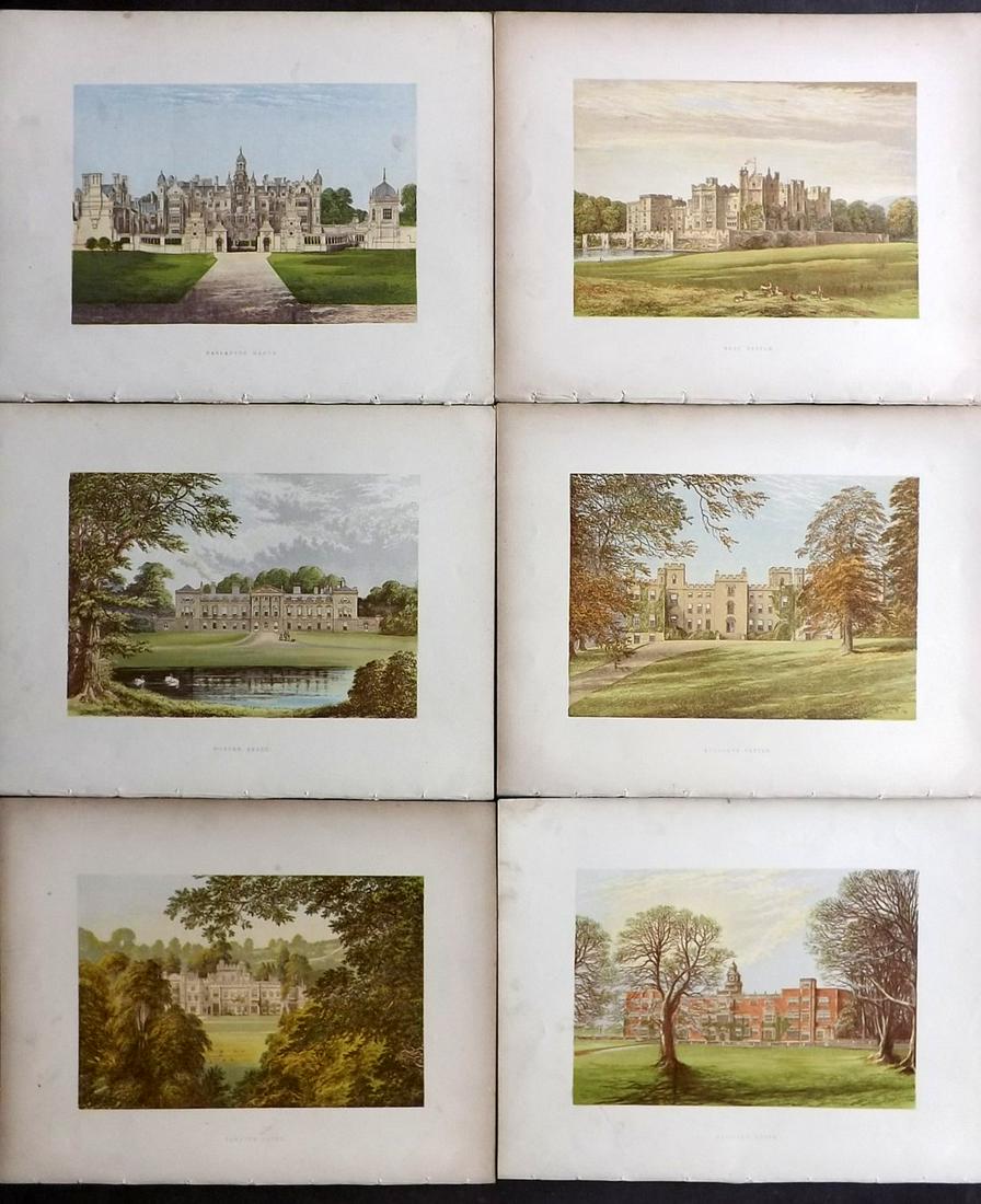 Morris Seats C1870 Lot of 6 Colour Woodblock Views: Color Printed Woodblock Published 1866-1880 by William Mckenzie, London for "Picturesque Views of Seats of Noblemen and Gentlemen of Great Britain and Ireland" by the Rev. F. O. Morris. Printed by Ben