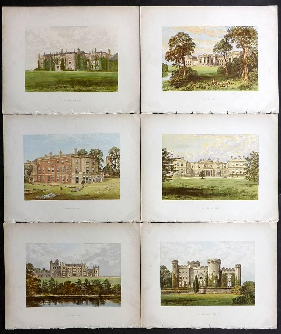 Morris Seats C1870 Lot of 6 Colour Woodblock Views: Color Printed Woodblock Published 1866-1880 by William Mckenzie, London for "Picturesque Views of Seats of Noblemen and Gentlemen of Great Britain and Ireland" by the Rev. F. O. Morris. Printed by Ben