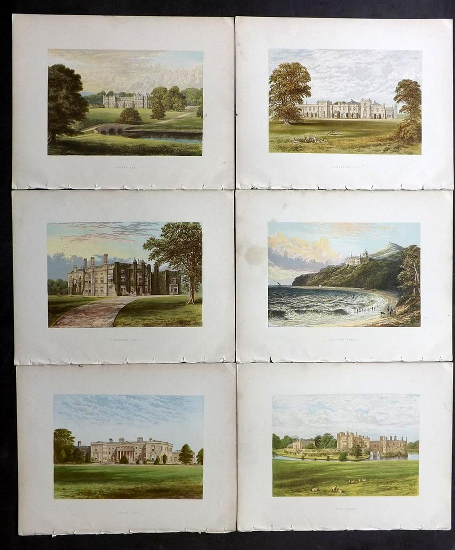 Morris Seats C1870 Lot of 6 Colour Woodblock Views: Color Printed Woodblock Published 1866-1880 by William Mckenzie, London for "Picturesque Views of Seats of Noblemen and Gentlemen of Great Britain and Ireland" by the Rev. F. O. Morris. Printed by Ben