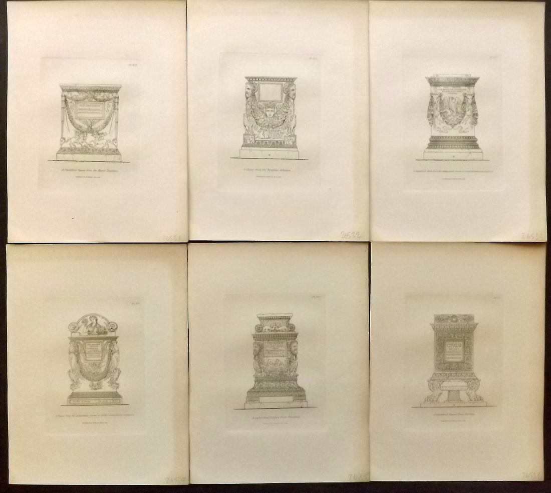 Moses, Henry 1840s Lot of 6 Prints. Cippus: Etchings Published Originally Published 1814, London for "A Collection of Antique Vases..." by Henry Moses. This Edition Published by Henry G. Bohn, 1840's. Paper Size: 8.5 x 7 inch (22 x 18cm) Good C