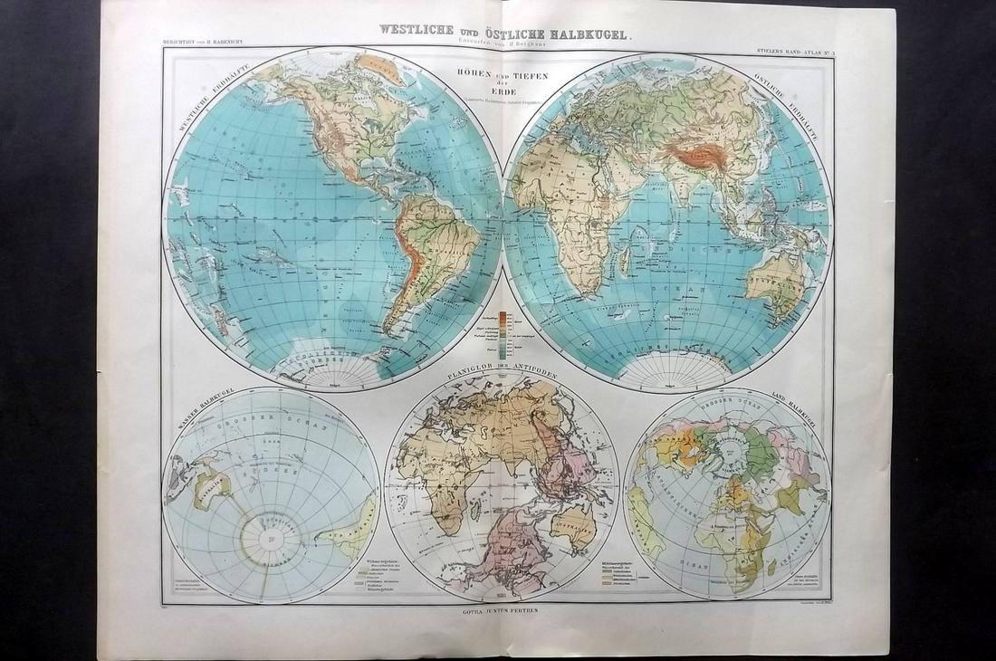 Stieler, Adolph 1905 Map of the World Hemispheres (1 of 2)