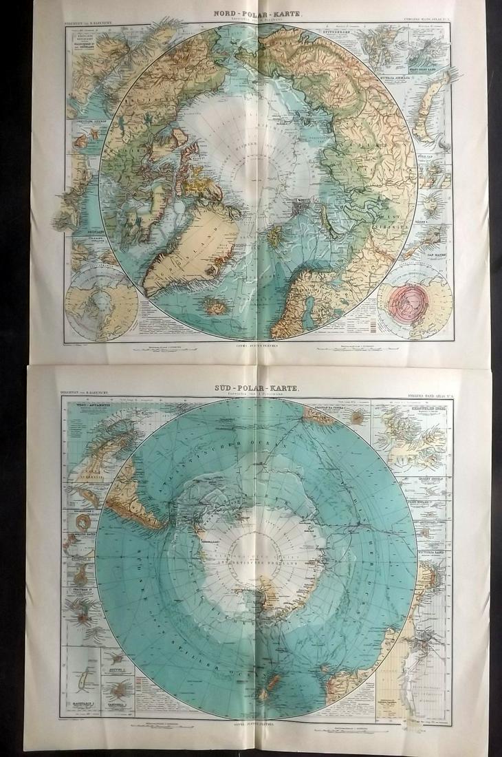 Stieler, Adolph 1905 Pair of Maps of North & South Pole (1 of 2)