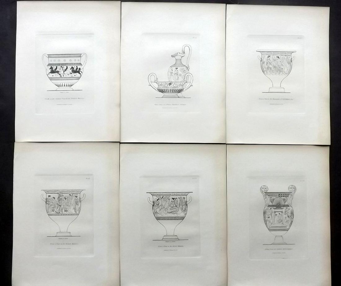 Moses, Henry 1840s Lot of 6 Antique Vase Prints: Etchings Published Originally Published 1814, London for "A Collection of Antique Vases..." by Henry Moses. This Edition Published by Henry G. Bohn, 1840's. Paper Size: 8.5 x 7 inch (22 x 18cm) Good C