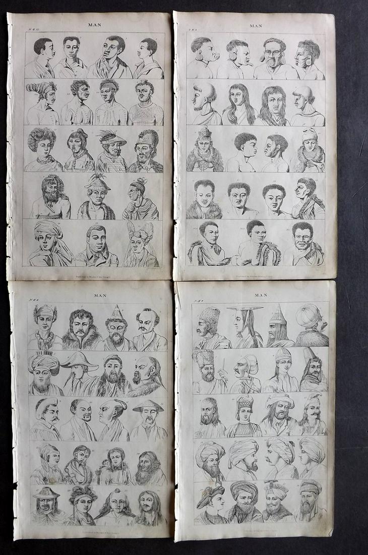 Goldsmith, Oliver 1840 Lot of 4 Ethnic Prints: Steel Engravings Published 1840 by Blackie and Sons, Glasgow & London for "A History of the Earth and Animated Nature" by Oliver Goldsmith. Engraved by W & D Duncan. Folds as issued. Paper Size: 10 x 