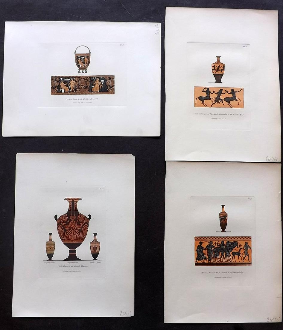 Moses, Henry 1840s Lot of 4 Hand Col Prints. Vases (1 of 2)