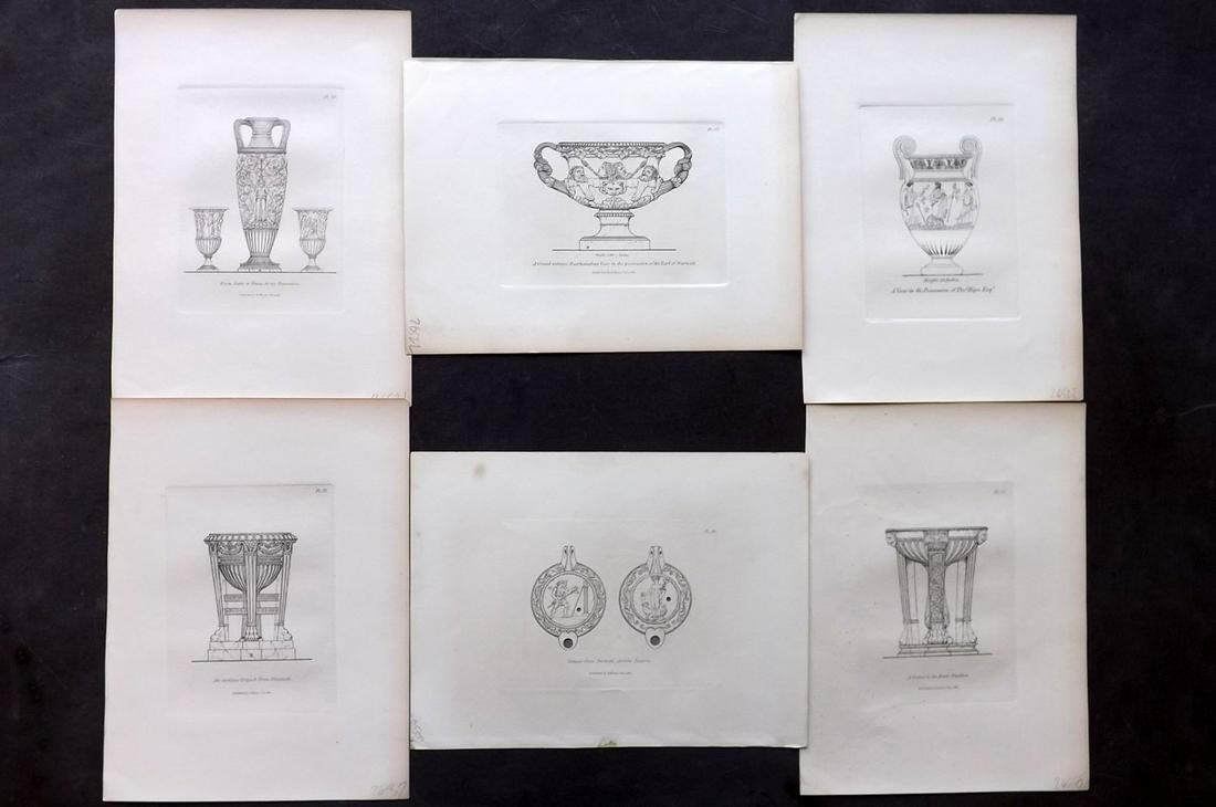 Moses, Henry 1840s Lot of 6 Prints. Vases, Tripod: Etchings Published Originally Published 1814, London for "A Collection of Antique Vases..." by Henry Moses. This Edition Published by Henry G. Bohn, 1840's. Paper Size: 8.5 x 7 inch (22 x 18cm) Good C