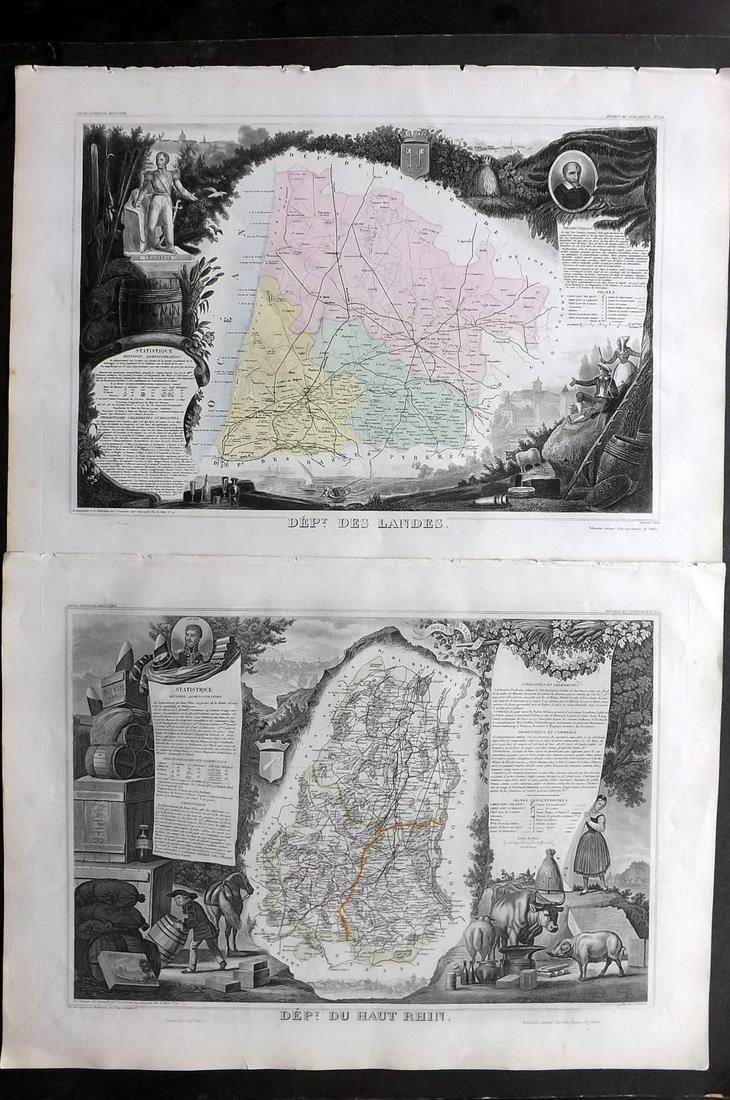 Levasseur, Victor C1850-69 Pair Decorative Maps. France (1 of 2)