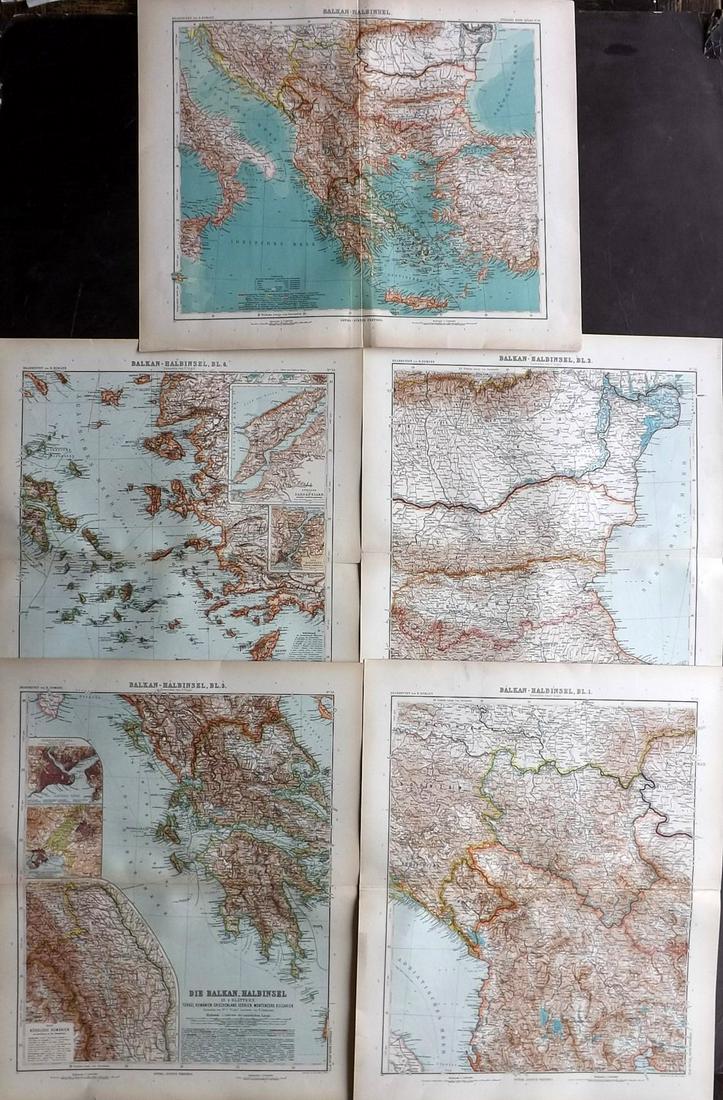 Stieler, Adolph 1905 Lot of 5 Maps of Greece & Balkans (1 of 2)