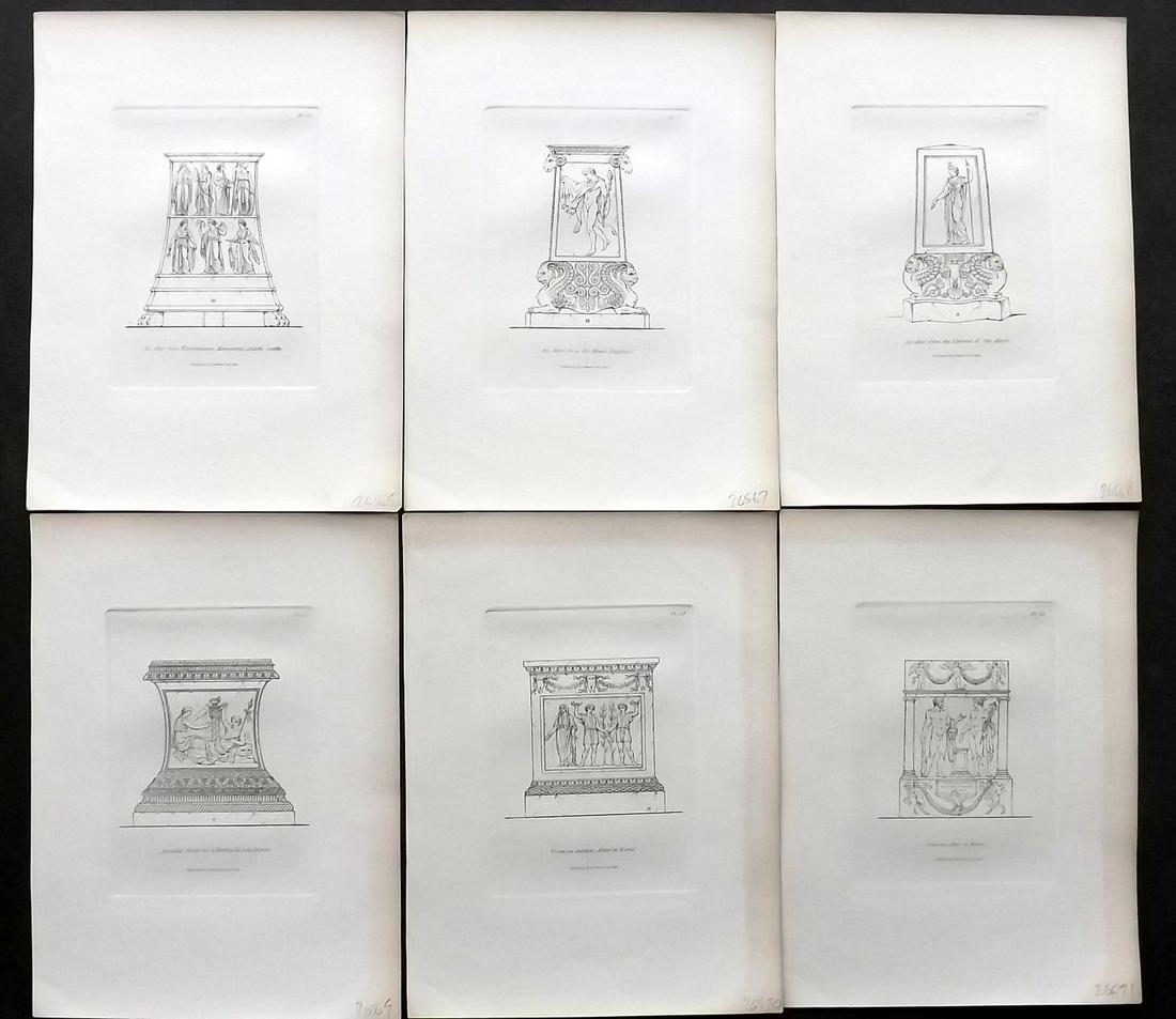 Moses, Henry 1840s Lot of 6 Prints. Altars: Etchings Published Originally Published 1814, London for "A Collection of Antique Vases..." by Henry Moses. This Edition Published by Henry G. Bohn, 1840's. Paper Size: 8.5 x 7 inch (22 x 18cm) Minor 