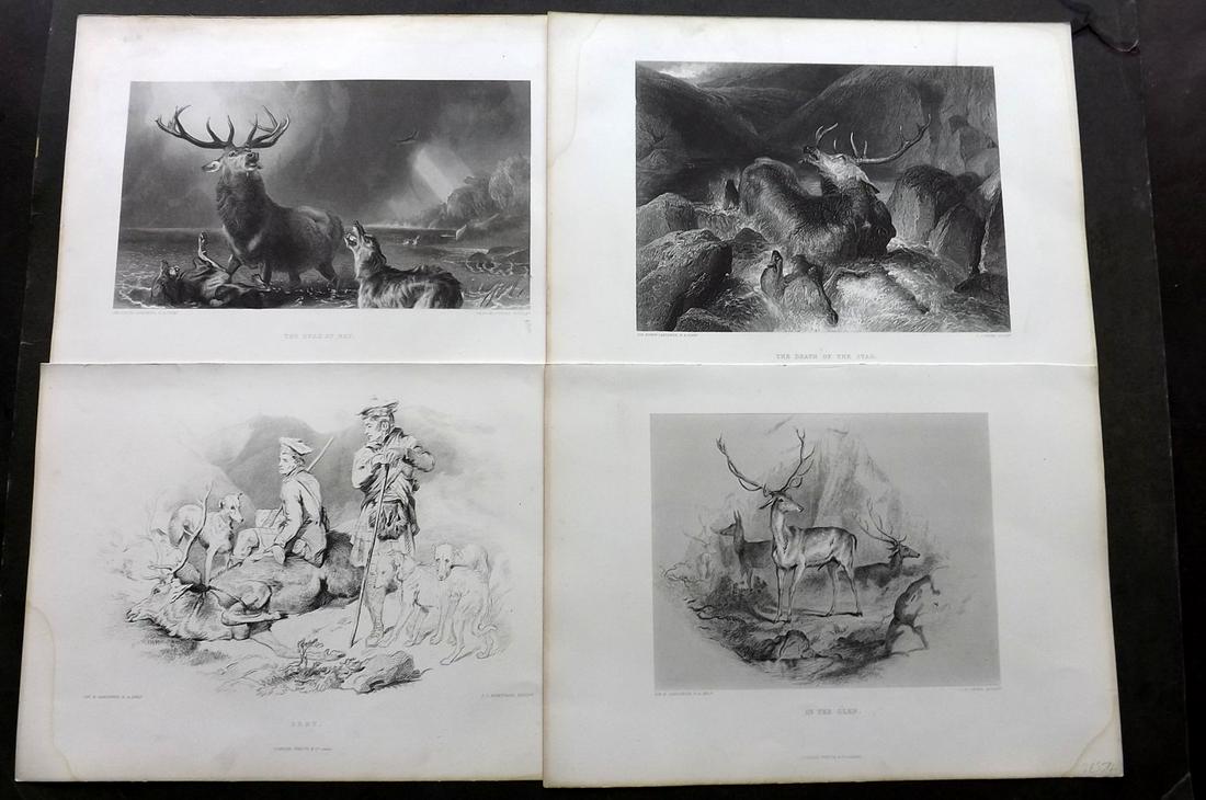 Landseer, Edwin 1880 Lot of 4 Folio Prints. Deer Stags (1 of 2)