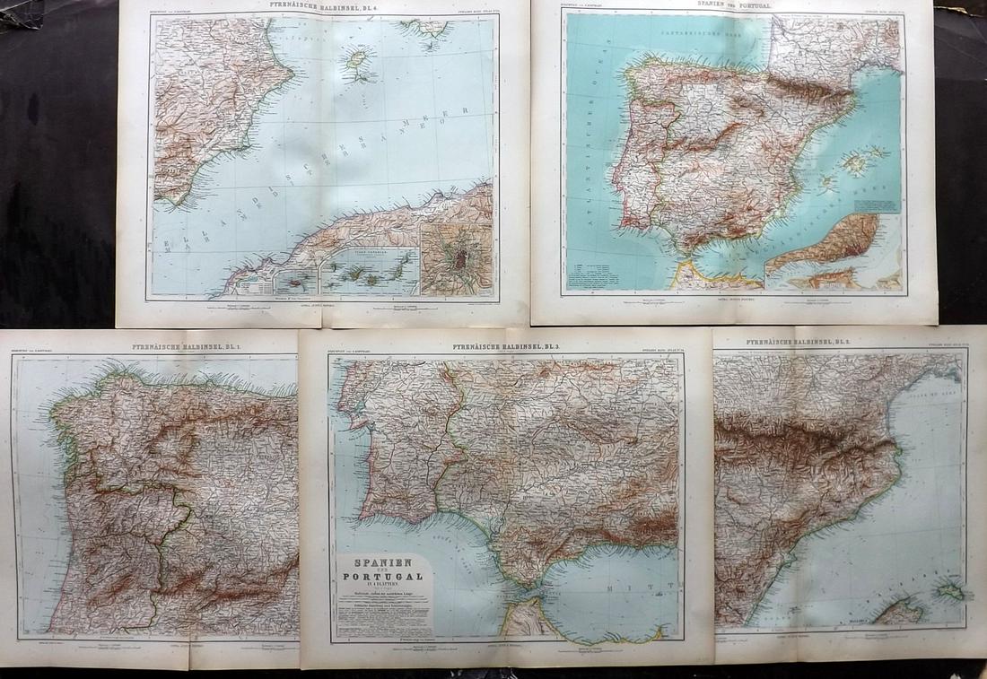 Stieler, Adolph 1905 Lot of 5 Maps. Spain & Portugal (1 of 2)