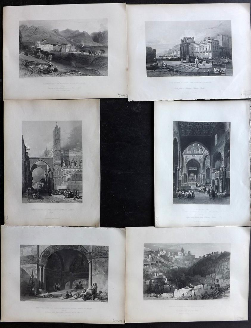 Italy C1840 Lot of 6 Steel Engraved Views of Sicily (1 of 2)