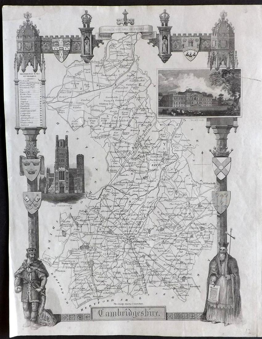 Moule, Thomas C1850 British Map. Cambridge (1 of 2)