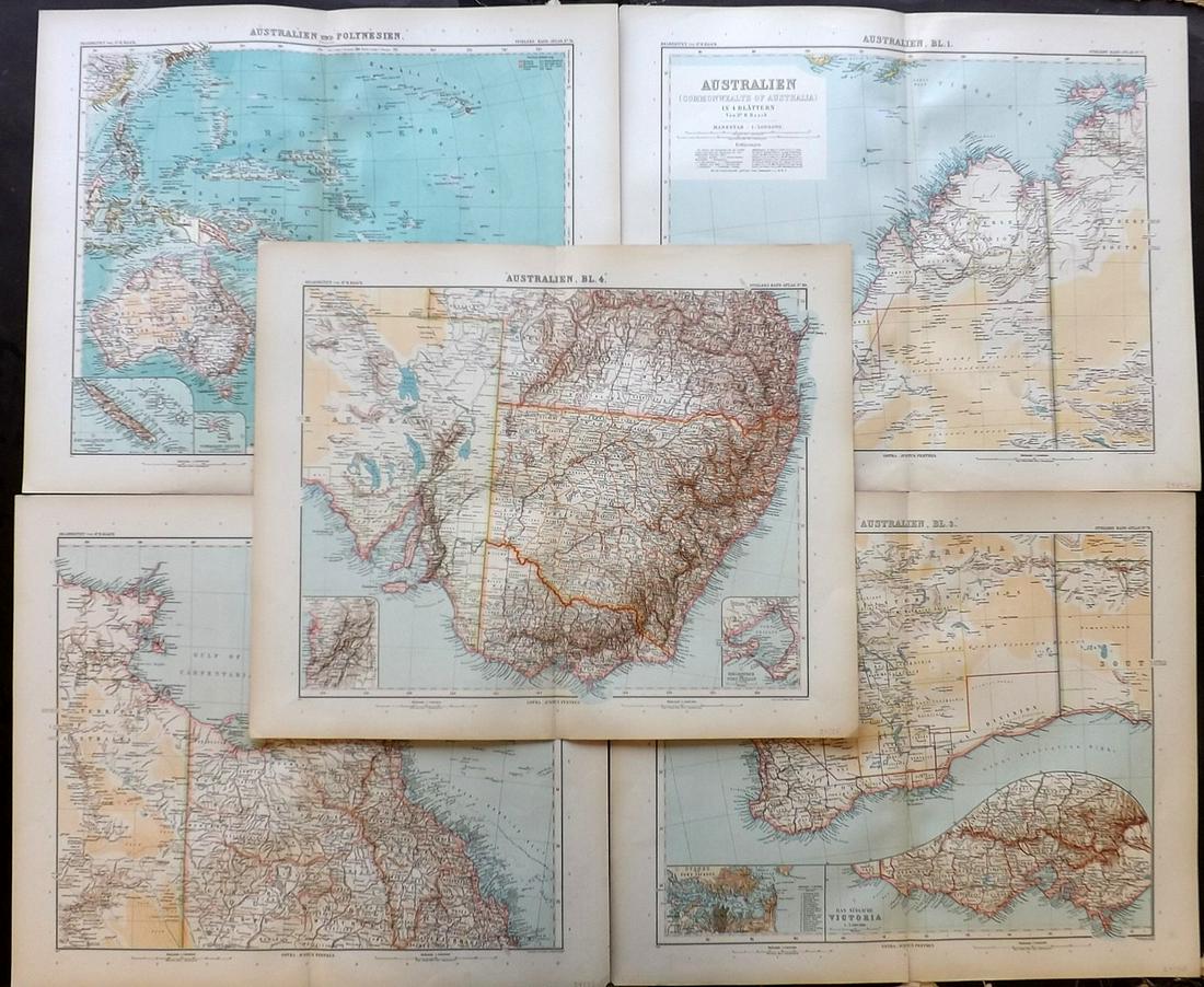 Stieler, Adolph 1905 Lot of 5 Maps. Australia (1 of 2)