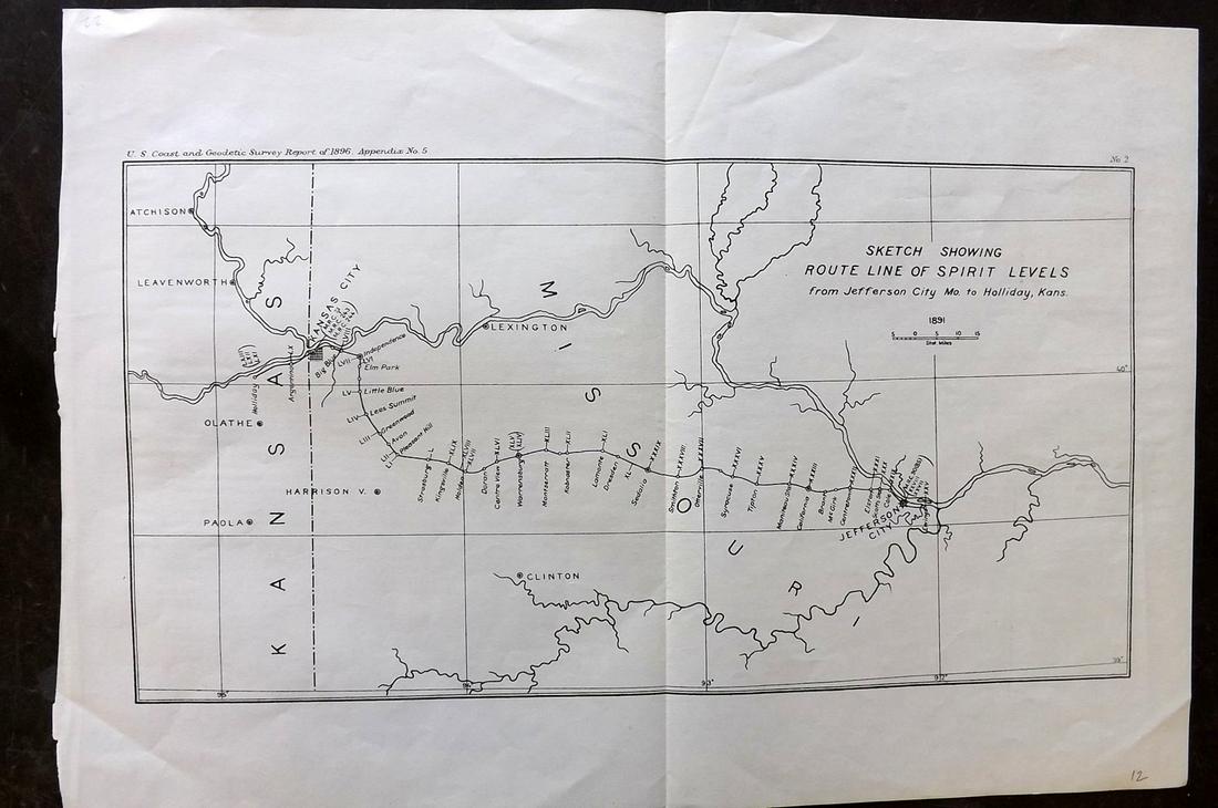U S Coast Survey 1896 Map. Missouri & Kansas (1 of 2)